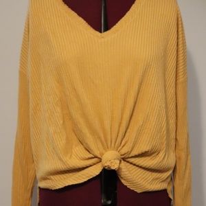 Marigold Knotted High-Low Long Sleeve Shirt